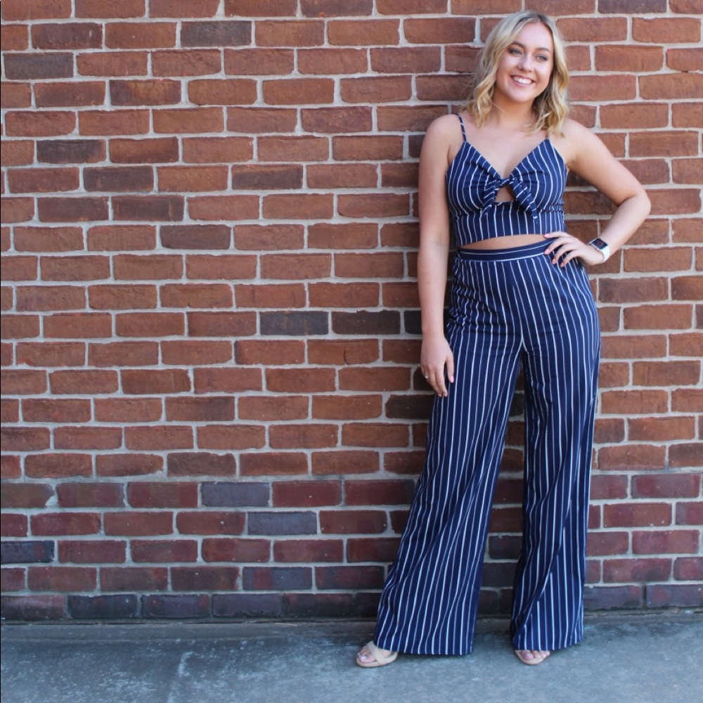 Navy and White Stripe Two Piece Set
